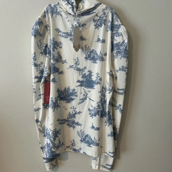 Ivy City Chinoserie Blue White Mock Neck Blouse - Picture 3 of 4